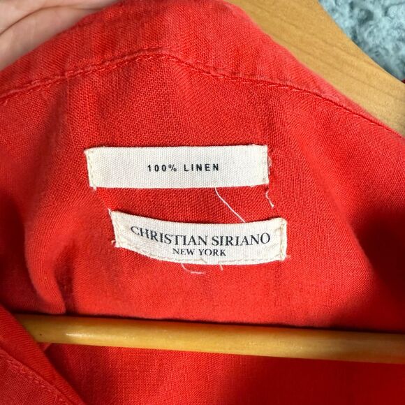 Christian Siriano NY Bright Red Linen Oversized Long Sleeve Shirt Lagenlook L - Picture 3 of 9